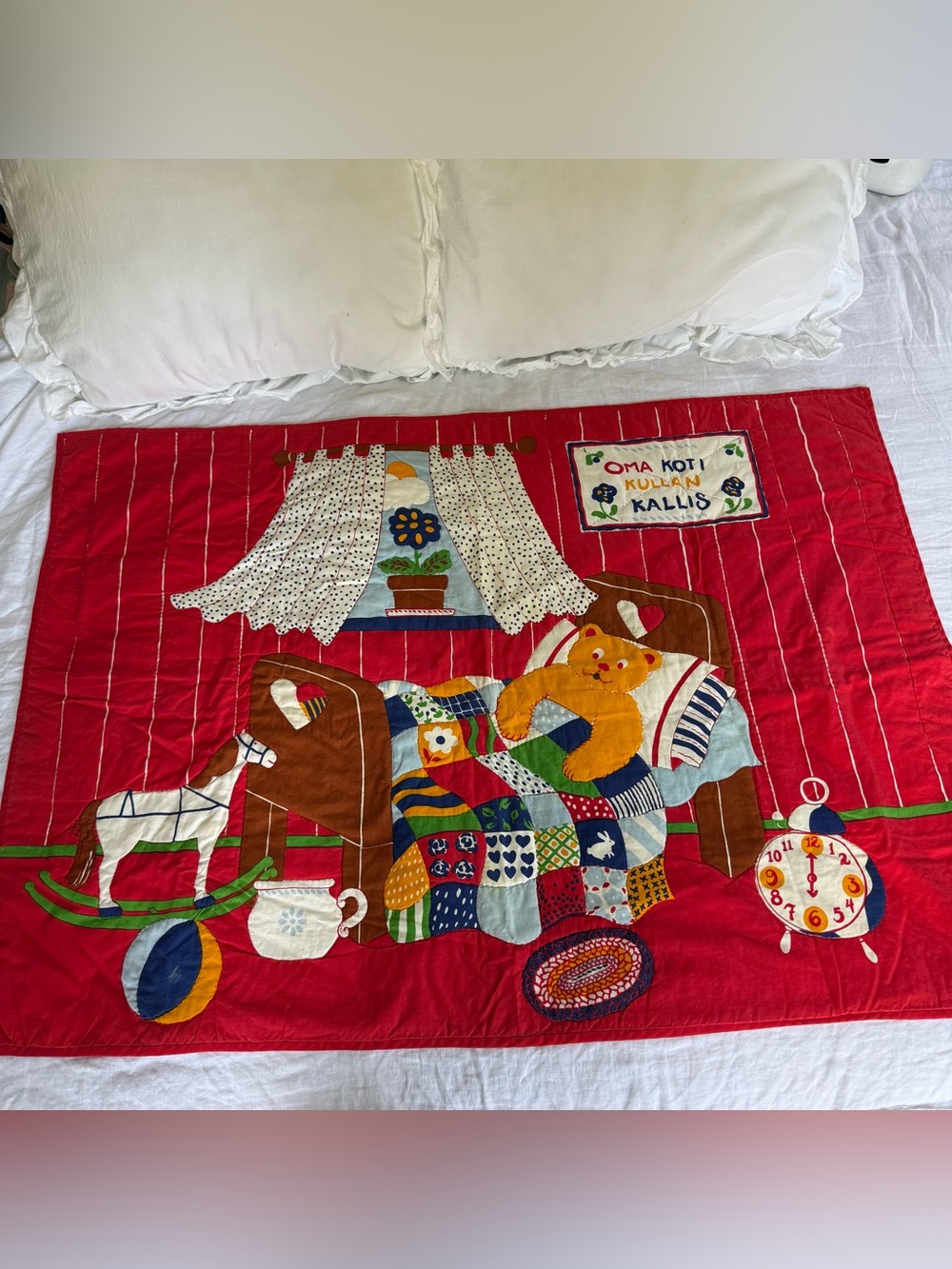 Vintage Tampella Finland Wall Hanging Quilt 34x46 Florence Bert Folk Art Nursery